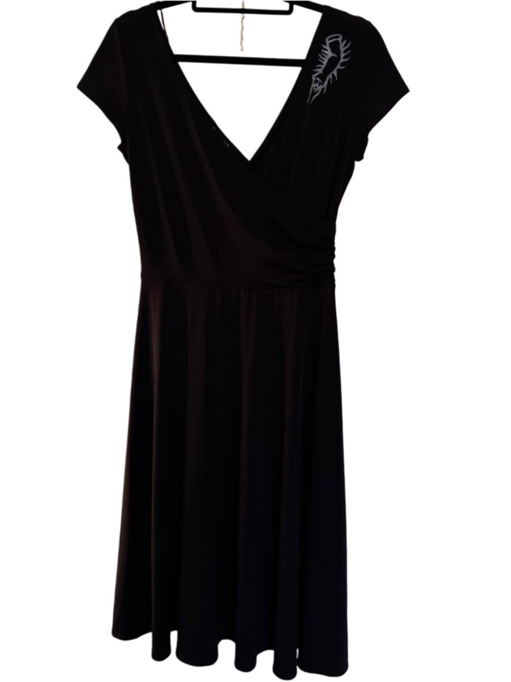 WhimSee Original Creepy Critter Lino block printed mock wrap dress